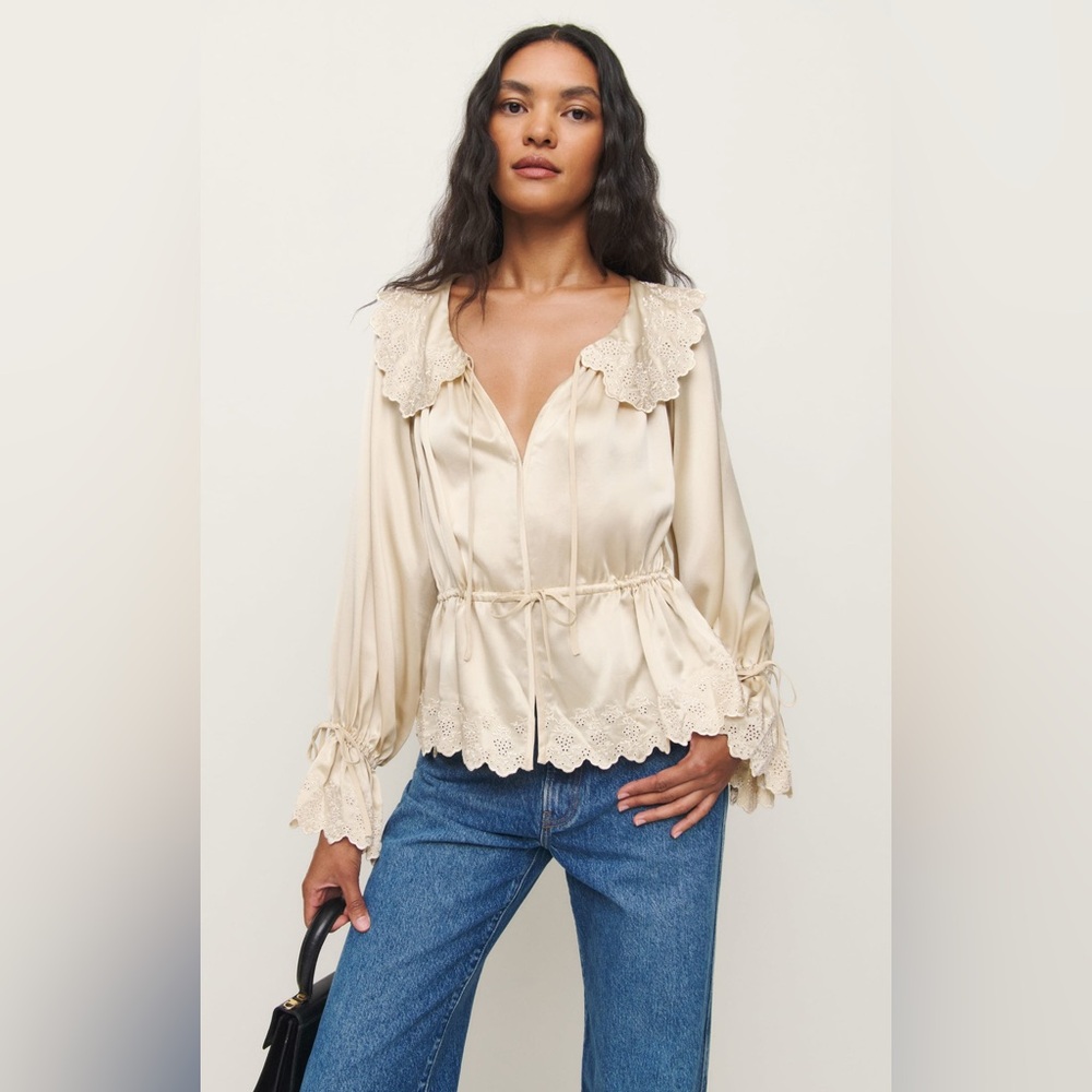 Reformation Lillie Silk Top Ivory - Size S